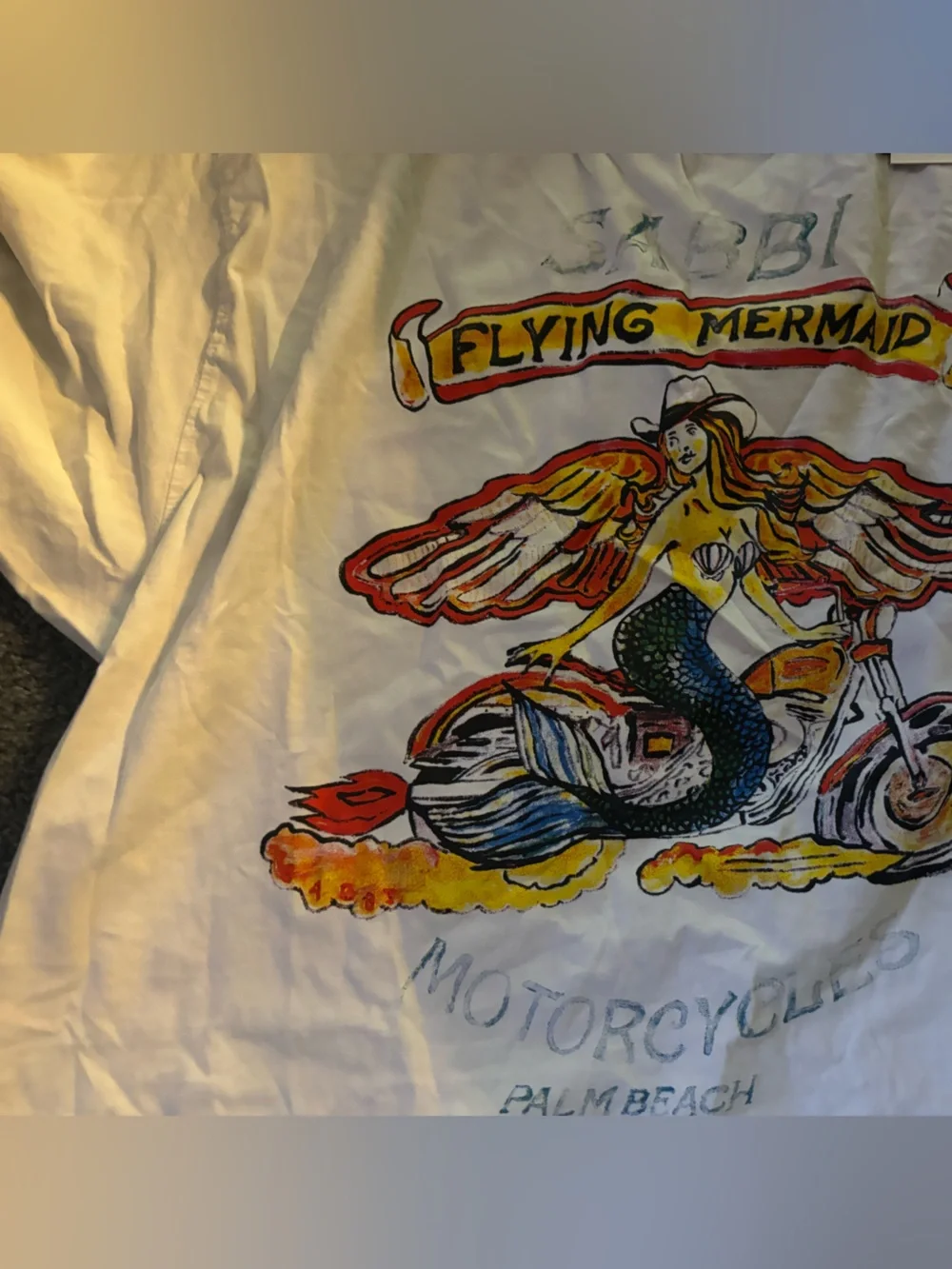 Flying Mermaid Graphic Ringer Tee - White with Red & Blue Accents-SABBI - Picture 4 of 5